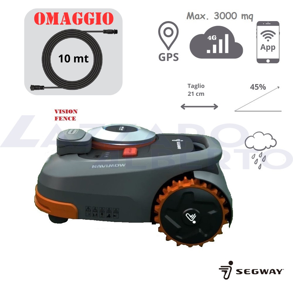 Robot tagliaerba Segway Navimow H 3000 E con Vision Fence estensione filo 10 m in omaggio