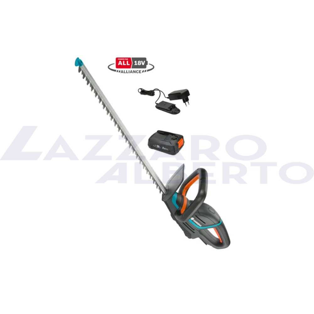 Tagliasiepi Gardena ComfortCut 60 18V P4A set pronto all\'uso kit con batteria e caricabatteria