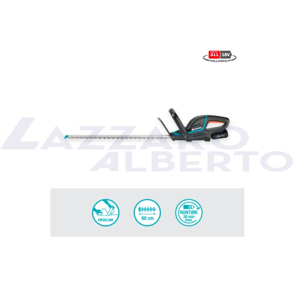 Tagliasiepi Gardena ComfortCut 60 18V P4A set pronto all\'uso kit con batteria e caricabatteria