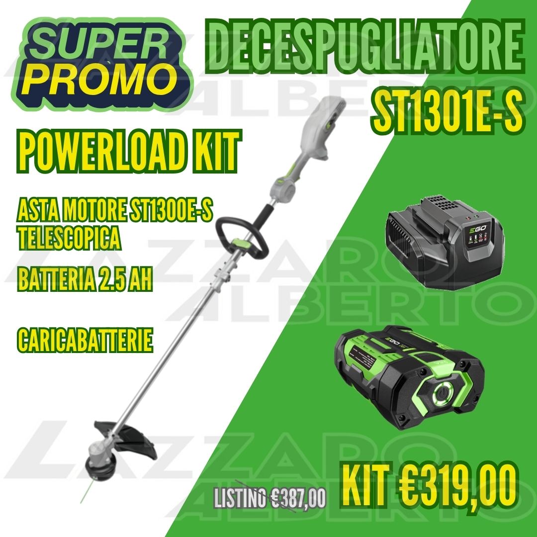 Kit decespugliatore EGO ST 1301 E-S con decespugliatore st 1300 e-s, batteria da 2,5 ah e caricabatteria standard