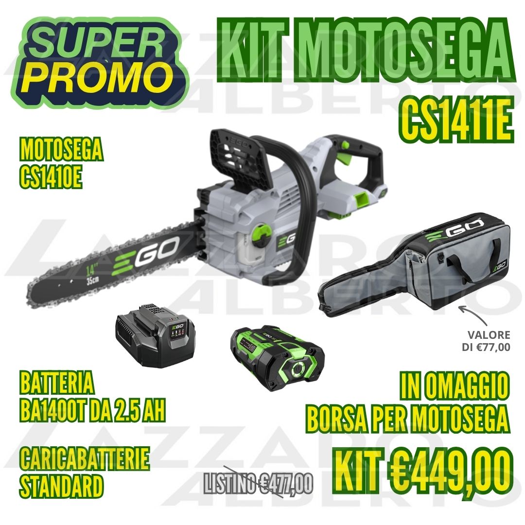 Kit motosega Ego CS1411E 56V 35 cm con batteria 2.5 Ah, caricabatterie standard e borsa per motosega in omaggio