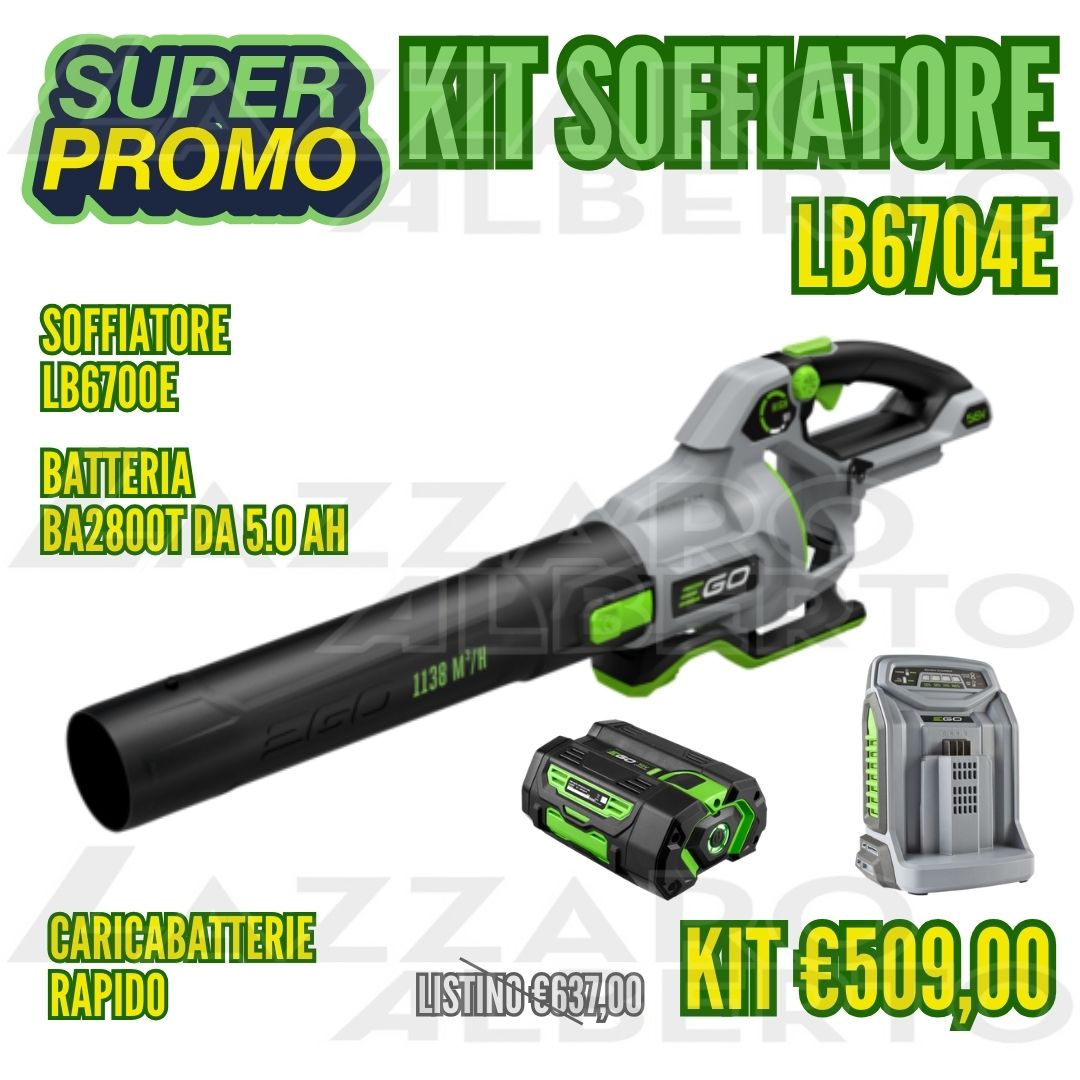 Promo kit soffiatore Ego LB6704E con batteria 5.0 Ah e un caricabatterie rapido