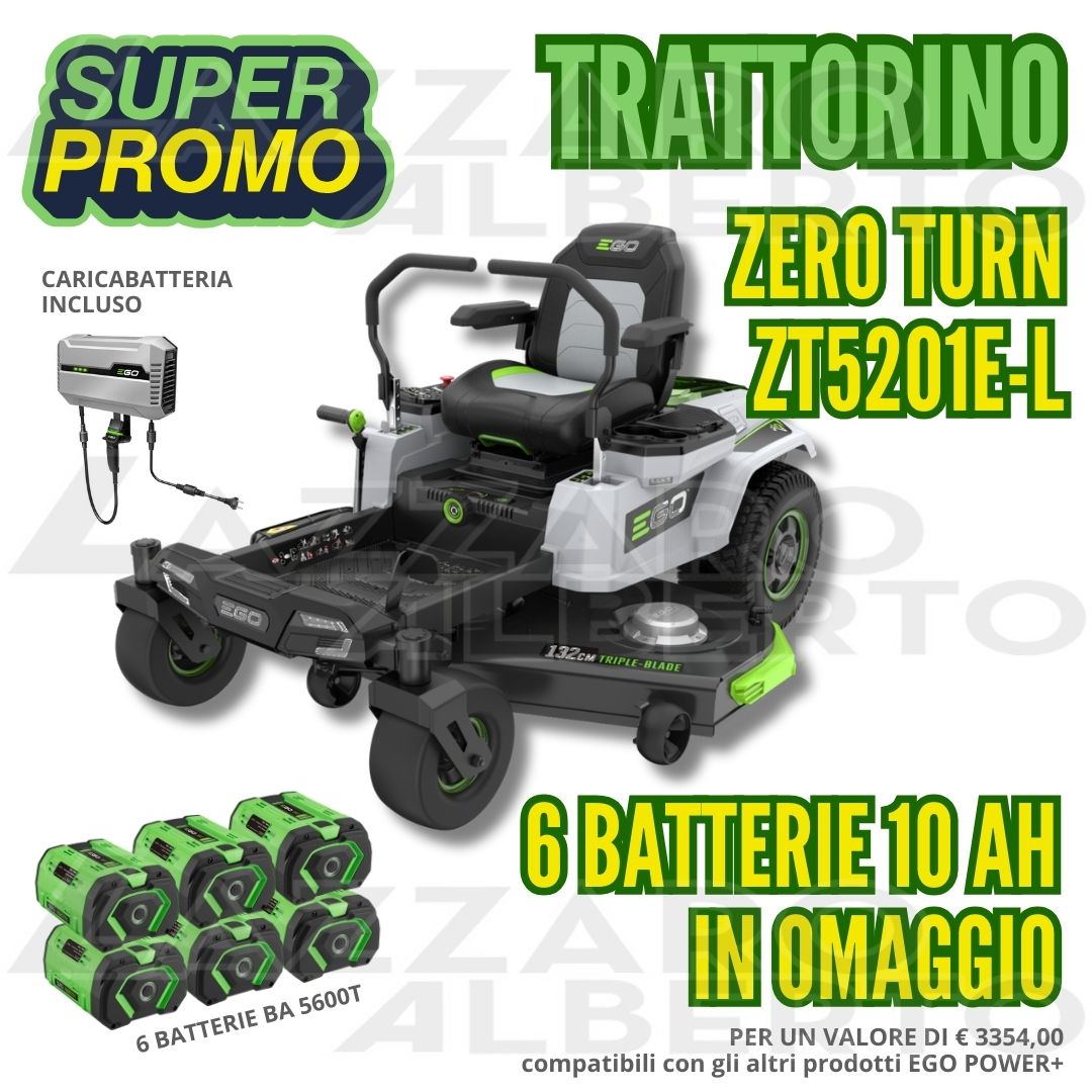 Trattorino ego a batteria zero turn z6 da 132 cm  CARICABATTERIE 1600 W INCLUSO