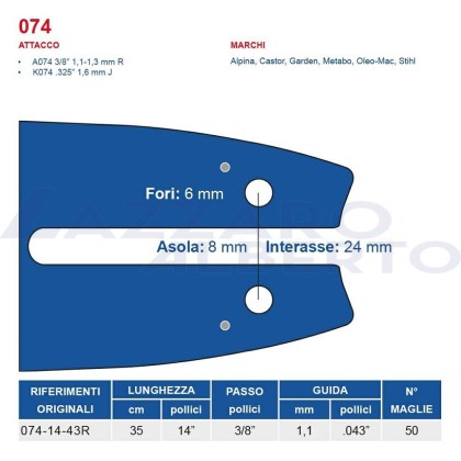 Barra motosega 074-14-43R lung. 14\