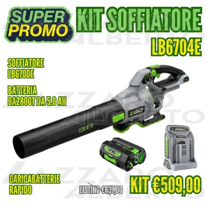 Promo kit soffiatore Ego LB6704E con batteria 5.0 Ah e un caricabatterie rapido