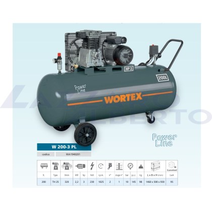 Compressore W 200-3 motore TH25 E1 Wortex 200 l 3 hp